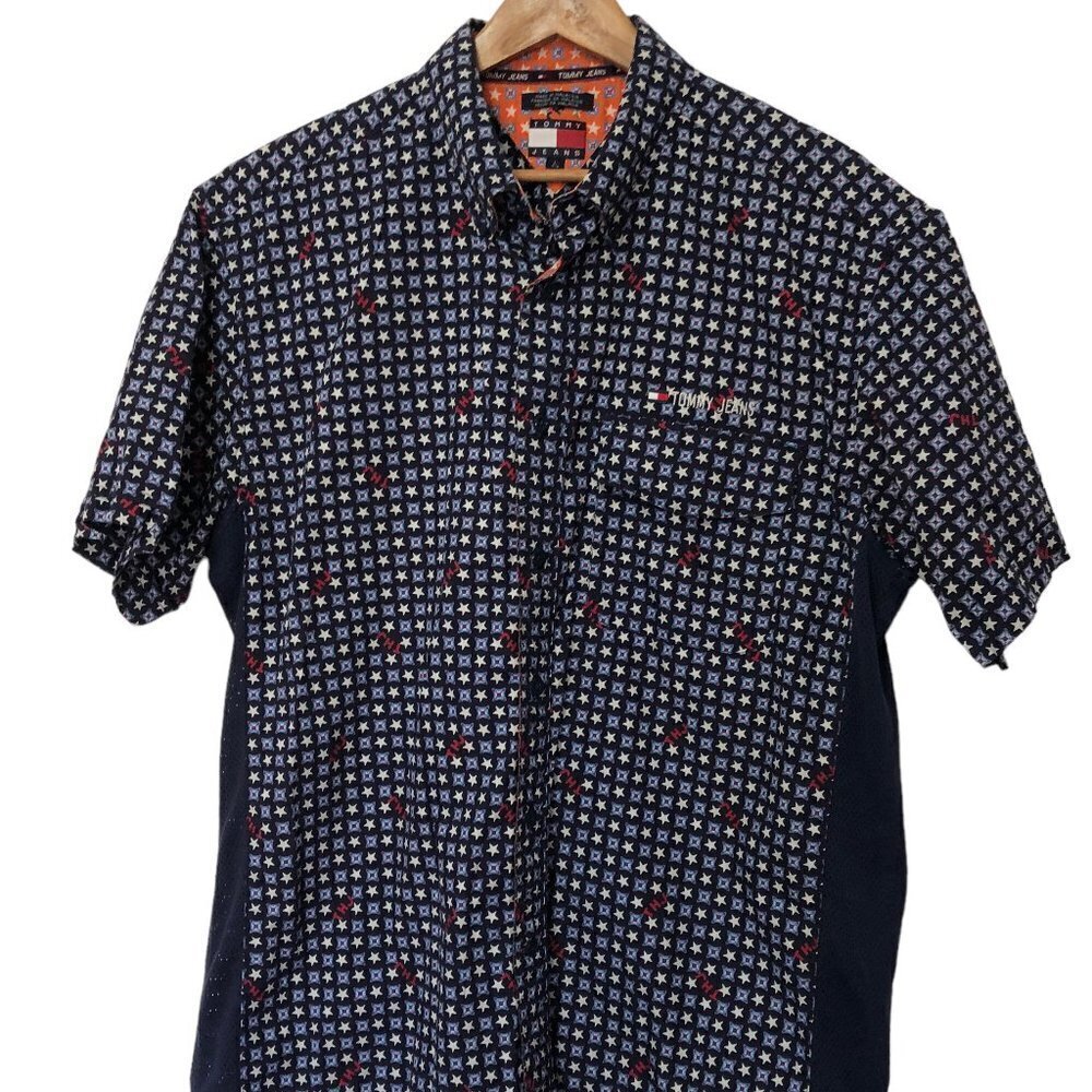 Vintage Y2K Tommy Hilfiger All Over Stars Long Sleeve Button Down Shirt Size L